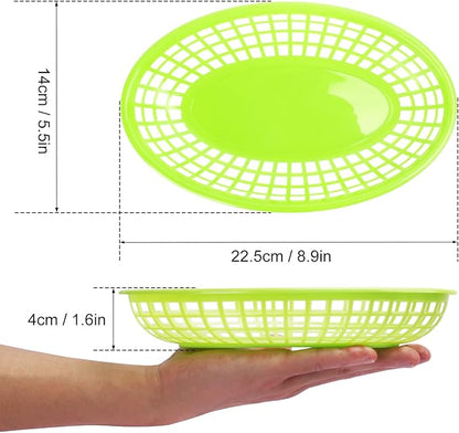 80 Pcs 9 x 5.7 Inch Reusable Oval Fast Food Baskets, Sturdy Plastic Serving Baskets for Fast Food, Parties, Picnics, BBQs and Snacks, by KUKLIPJIM.(Green)