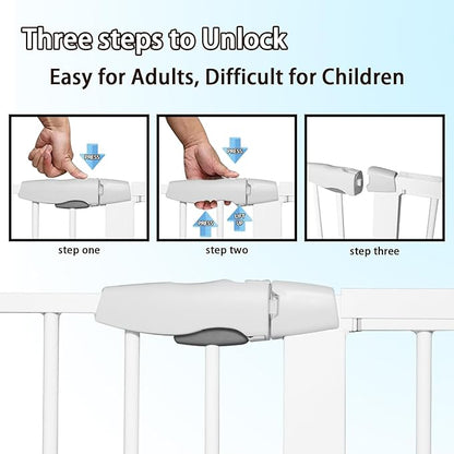 115“-134.6" Wide Baby Gate for Stairs, Mom's Choice Awards Winner-Self Closing Dog Gate Indoor for Doorways, No Drilling Pressure Mounted Pet Gates for Kids, Easy Walk Through Safety Gate, White.