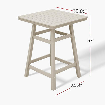 Costaelm Outdoor Bar Table, 37" Counter Height Square Patio Cocktail Bar Table with Umbrella Hole, Patio Bistro Dining Pub Table for Front Porch Deck Backyard Garden, Turquoise
