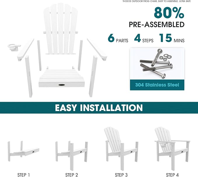 THOEOE Stackable Adirondack Chair Set of 6, Fire Pit Chairs, Space Saving - Image 3