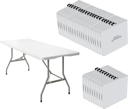 30 Pack of 6 Foot Foldable Table with Built in Handle & Steel Legs ,Heavy Duty Portable ,Perfect for Party, Dining, Wedding, Events, Picnic Indoor, Outdoor, Camping, Utility, Folding(white-30pac)