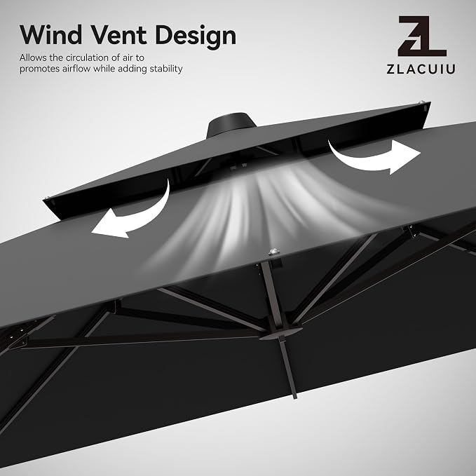 9x12FT Cantilever Patio Umbrella Heavy-Duty Aluminum | 360° Rotating Double - Image 3