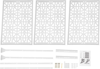 75" H×35" W Decorative Outdoor Privacy Screen with Stand, Outdoor Decor Privacy Fence Screen Metal Fence Panels, Free Standing Metal Divider for Patio Lawn Deck (White-Knot)