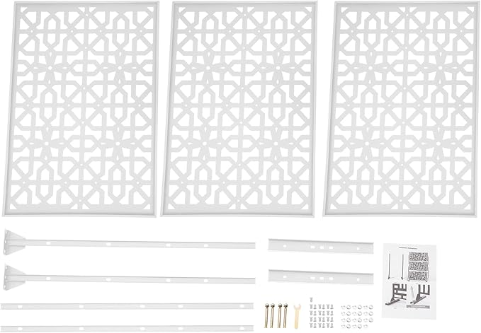 Outdoor Metal Privacy Screen with Stand, 35.4" W x 75" H Freestanding Metal Slatted Decorative Privacy Screen and Panels for Patio Garden Balcony Porch (White Polygonal)