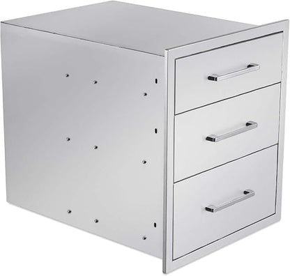 Outdoor Kitchen Drawers Stainless Steel 3-Drawer BBQ Drawer 16" W x 21" H x 23" D Enclosed Built-in Drawer Flush Mount for Outdoor Kitchens & BBQ Islands