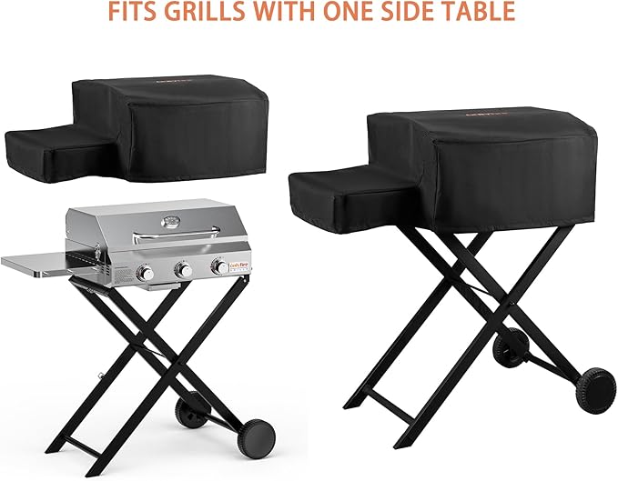 Grill Cover for Onlyfire Grills with Cart and Side Table GS308 GS310 GS342 GS343, Waterproof Grill Cover, Rip-Proof and Anti-UV Barbecue Gas Stove Cover, Black CV701