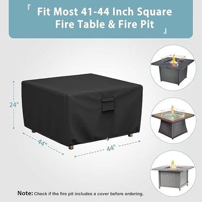 SHINESTAR Square Fire Pit Cover, Fits for 41-44 Inch Gas Fire Table, Waterproof and Windproof, 44 x 44 x 24 Inches, Black