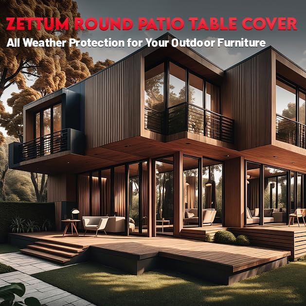 Zettum Round Patio Table Cover 80 Inch - 600D Outdoor Furniture Cover Round Waterproof & Heavy Duty, Large Lawn Furniture Set Covers for Outside Dining Table and Chairs Seating - 80 x 80 x 28 Inch