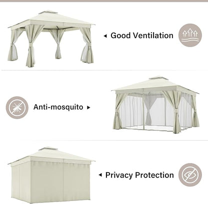 12'x12' Outdoor Gazebo with 100FT String Lights, Metal Heavy Duty Patio Canopy - Image 3