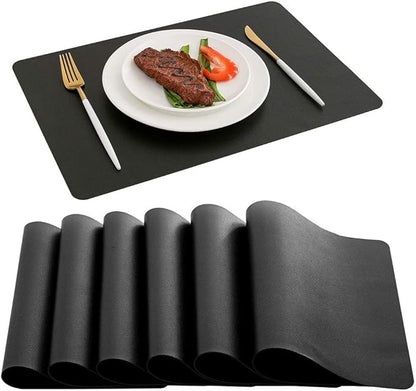 DOLOPL Placemats Set of 12, Black Wipeable Faux Leather Heat Resistant Place Mats for Kitchen Dining Room Table Decorations, Modern Waterproof Table Mats for Indoor & Outdoor Use