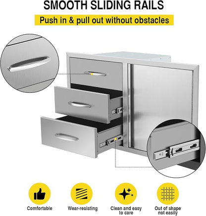 Outdoor Kitchen Drawer Combo, BBQ Access Door Drawers Combo With Stainless Steel, Perfect For BBQ Grill Station Outdoor Kitchen Storage Cabinet,G3