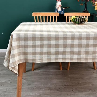 Gingham Table Cloth for Rectangle Tables Beige Checkered Plaid Tablecloth Heavy Duty Cotton Blend Washable & Wrinkle Table Cover for Outdoor Kitchen Dining Picnic Camping (60x84 Inch)