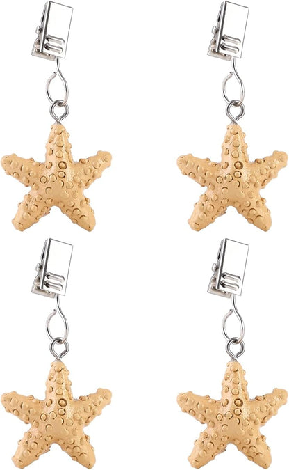 TwoFish Home Set of 4 Yellow Starfish Resin Tablecloth Weights Clips Yellow Starfish Handicraft Tablecloth Clamps Pack of 4
