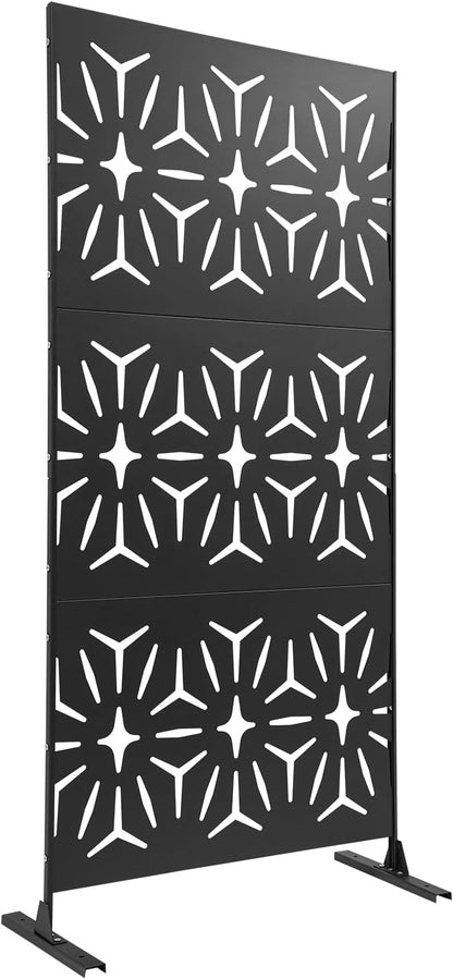 75" H×35" W Decorative Outdoor Privacy Screen with Stand, Outdoor Decor Privacy Fence Screen Metal Fence Panels, Free Standing Metal Divider for Patio Lawn Deck (Black-Small Rhombus)