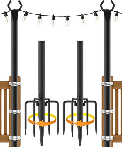 String Light Poles,Metal Poles for Hanging Outdoor Light Strings,2 Pack 10 FT Light Poles Stand for Outside Garden,Patio,Wedding,Backyard,Deck,Party