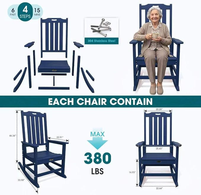 THOEOE Outdoor Rocking Chairs Set of 8, Oversized Patio Rocking Chair | HDPE - Image 7