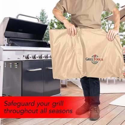Heavy Duty BBQ Grill Cover for Outdoor Grill, 60 Inch – Waterproof, Weather Resistant, UV & Fade Resistant with Adjustable Straps – Gas Grill Cover for Weber, Genesis, Charbroil, etc. Tan