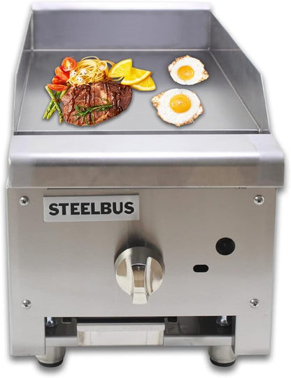 Commercial Gas Griddle-12''x23'' | Gas griddle flat top grill |19MM Thicken Heating Plate Heavy duty Stainless Steel gas Griddle,Countertop Griddle for Restaurant Equipment-22,000 BTU 6000W