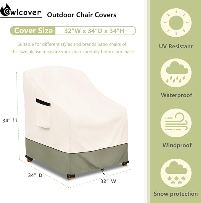 Outdoor Chair Covers 32" W x 34" D x 34" H,600D Heavy Duty Waterproof Patio Chair Cover,Outdoor Furniture Covers for Lawn/Garden Chiar