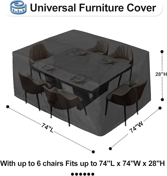 OutdoorLines Outdoor Waterproof Patio Table Furniture Set Covers - Rectangle Couch Sectional Cover Outside Weatherproof Patio Furniture Covering for Deck, Lawn and Backyard 74"L x 74"W x 28"H, Black