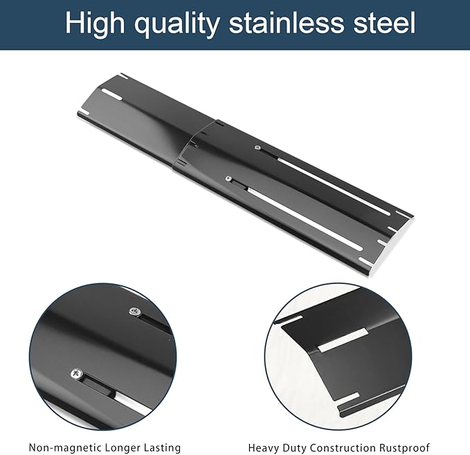 Universal replacement heavy duty adjustable heat plate shield,Burner cover,Flavorizer bar,heat Tent,Flamer tamer for gas grill models,Extends from 11.75"up to 21"L (Porcelain Steel, 4 Pack)