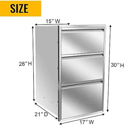 Outdoor Kitchen Drawers, Box Frame Style Flush Mount BBQ Drawer w/Stainless Steel Handle, BBQ Island Drawers For Patio Grill Station,Three Drawers