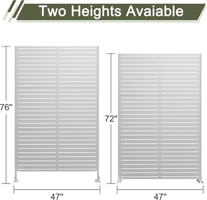 Metal Privacy Screen Outdoor 72" H×47" W,Freestanding Decorative Privacy Screen for Balcony Yard&Garden,Privacy Fence-White&Louvered