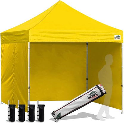 Eurmax USA 8'x8' Pop-up Canopy Tent Commercial Instant Canopies with 4 Removable Zipper End Side Walls and Roller Bag, Bonus 4 SandBags(Yellow)