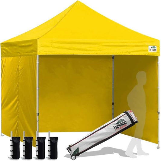 Eurmax USA 8'x8' Pop-up Canopy Tent Commercial Instant Canopies with 4 Removable Zipper End Side Walls and Roller Bag, Bonus 4 SandBags(Yellow)