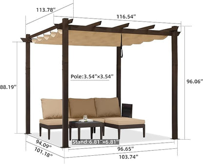 PURPLE LEAF Pergola 10' X 10' Bronze Metal Retractable Patio Canopy, UV fabric - Image 6