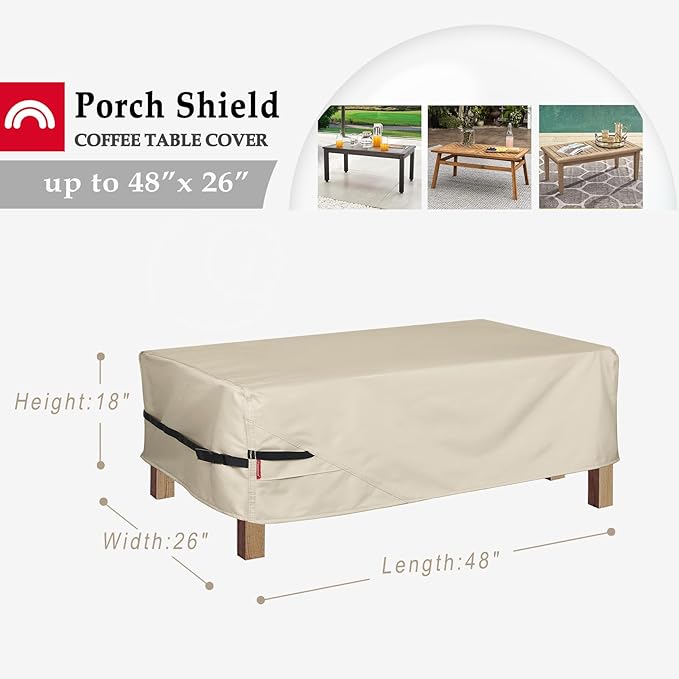Porch Shield Patio Coffee Table Cover - Waterproof Outdoor Furniture Rectangular Small Table Covers 48 x 26 inch, Beige