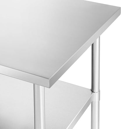 KUTLER Stainless Steel Table 30 x 72 Inches, NSF Heavy Duty Commercial Kitchen Prep and Work Table with Undershelf for Restaurant, Hotel, Home