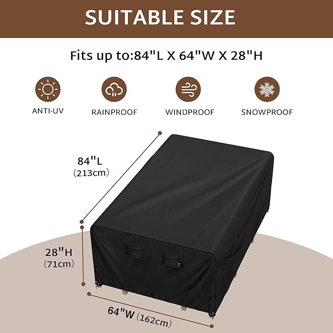 iBirdie Outdoor Patio Furniture Set Covers 84 x 64 inch fit 5 x 7 ft, 60, 62 inch Wide, 84, 83, 82 inch Long Outside Dining Table and Chairs, Waterproof Weatherproof Cover, Heavy Duty 600D