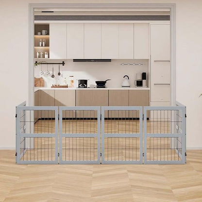 unipaws 132" Extra Wide Dog Gate, 31.5” Height Free Standing Tall Pet Fence, Foldable Cat Barriers for Home, Doorway, Stairs, Indoor Use, Grey