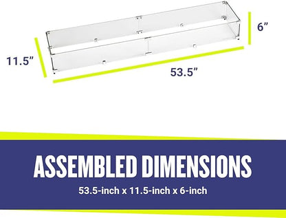 American Fireglass Tempered Glass Flame Guard for 48" x 6” Linear Drop-in Fire Pit Pans | Outdoor Wind Guard with Aluminum Fire-Resistant Brackets & Non-Slip Feet | 53.5-inch x 11.5-inch x 6-inch
