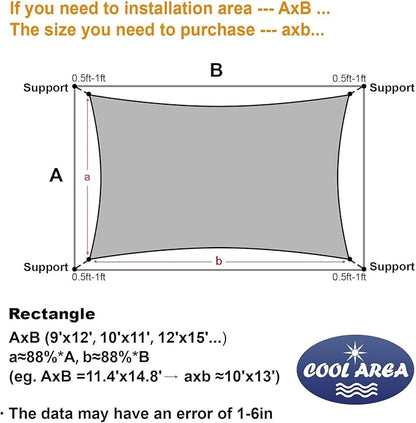 Cool Area Sun Shade Sail for Patio Backyard, Rectangle 12x16ft, Dark Grey | 95% - Image 6