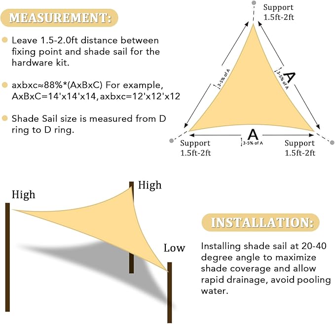 Shade&Beyond Custom Sun Shade Sail 10'x11'x14.9' Triangle Sun Sail Shades Patio - Image 6
