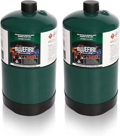 BLUEFIRE(2) 16.4 oz 1Lb Propane tank Replacement Fuel Camping Gas Cylinder Pack of 2 All Purpose Portable Canister mini Propane Gas Tank for Camping Stove Outdoor Backpack Burner Heater Cooking Torch