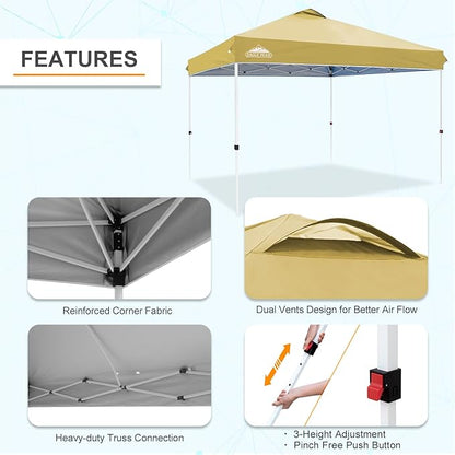 EAGLE PEAK Pop Up Canopy Tent with Wheeled Carry Bag, 8 Stakes, 4 Ropes, 4 Weight Bags, Easy Set Up Tent Canopy, 12x12 ft, 144sqft of Shade, Beige