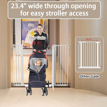 40.55" Tall 1.37" Ultra Narrow Spacing 30.12-34.06" Dogs Pets Baby Gate with Cat Door for Doorway Safety Proof Indoor Extra Wide Puppy Pressure Mounted No Drill White Black Metal Hallway