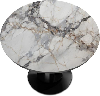 Natural Marble Texture Round Table Cloth Cover, Elastic Edge Waterproof Wipeable Tablecloths 45"-56" Polyester Tablecloth for Party Restaurant Banquet Holiday Camping Outdoor Picnic