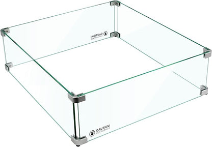 Holy Fire 23.5" L x 23.5" x 6" Square Fire Pit Glass Wind Guard Clear Tempered Glass Flame Protective Pane Wind Resistant - Fits 18” Square Fire Pit Burner Pan