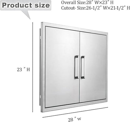 Outdoor Kitchen Door, 28" W23 H Kitchen Access Door, Stainless Steel BBQ Double Doors, Available for Outdoor Kitchen Island
