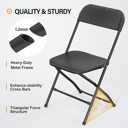 VINGLI 2 Pack Black Plastic Folding Chair, Indoor Outdoor Portable Stackable - Image 4