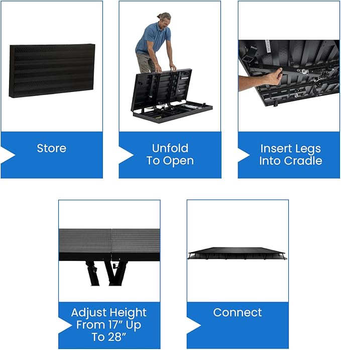 8'x28' MYSTAGE 14 Stage Platform - Portable, Folding Lightweight Aluminum Performance Deck with Adjustable Height 17"-28" - US Patented Design