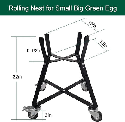 Small Big Green Egg Nest, Grill Stand for Big Green Egg Accessories, Rolling Nest with Heavy Duty Locking Caster Wheels Powder Coated Steel for BGE Smoker Kamado Joe Accessories