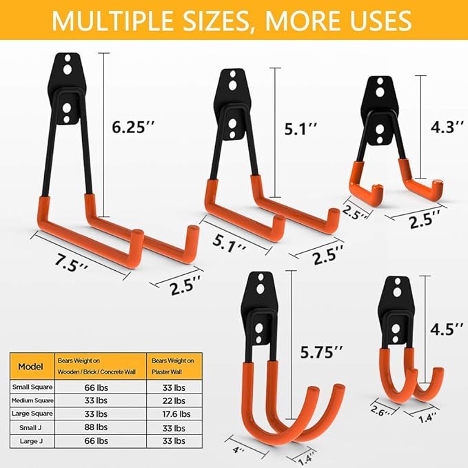 Intpro 12pack Steel Garage Storage Utility Double Hooks Organizer Heavy Duty Wall Mount Tool Holder for Organizing Power Tools Ladders Bulk Items