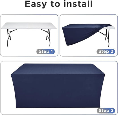 Nasitos Fitted Table Covers Stretch Spandex - 72 x 30 Inch - 2 Pack Navy Rectangle Table Clothes for 6 Foot Folding Tables, Wrinkle Resistant Tablecloths for Parties, Trade Show, Craft Show, Birthday