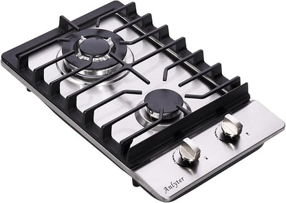 12 Inch Gas Cooktop, 2 Burners Built-in Gas Stovetop Stainless Steel Gas Stove Top Propane/Natural Gas Convertible Sealed Gas Cooktop for RVs, Apartments, Outdoor
