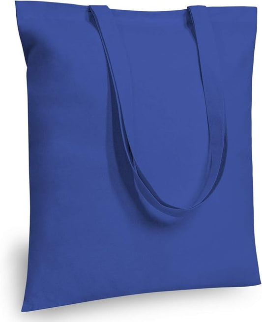 TOPDesign 12-Pack Economical 16"x15" Blue Cotton Tote Bag, Lightweight Medium Reusable Grocery Shopping Cloth Bags, Suitable for DIY, Advertising, Promotion, Gift, Activity